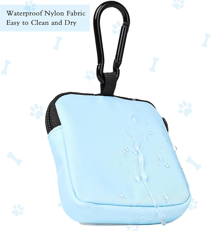 COOWONE Dog Treat Pouch Pocket Sized Pet Puppy Training Pouch for Dog Training Behavior Aids, Waterproof Nylon Fabric Dog Poop Bag Holder, Hands Free Dog Walking Bag with Metal Carabiner (Blue)