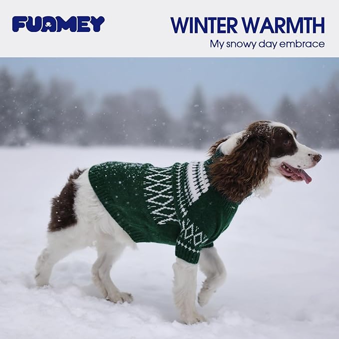 FUAMEY Winter Sweaters for Dogs Built-in Harness Hole, Thermal Dog Sweater Knit Cozy Pullovers, Warm Doggy Winter Clothes Turtle Neck, Thick Pet Outfits Medium Doggie Christmas (Green, M)