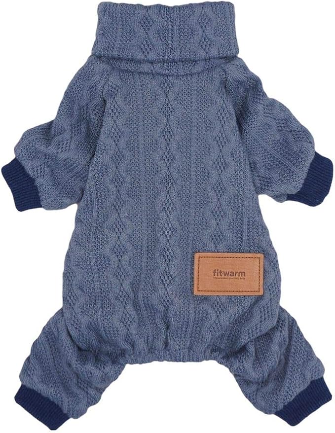 Fitwarm Turtleneck Knitted Dog Sweaters Winter Outfits Pet Coats Cat Clothes Blue Large