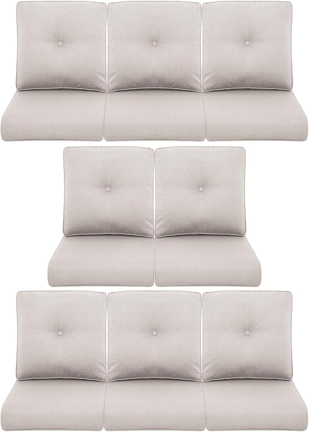 8-Piece Outdoor Patio Cushion Set - Fade & Water Resistant with Removable Olefin Cover, 22x24x4 Inch Memory Foam Cushions for Wicker Sectional Sofa – Beige/Buckle