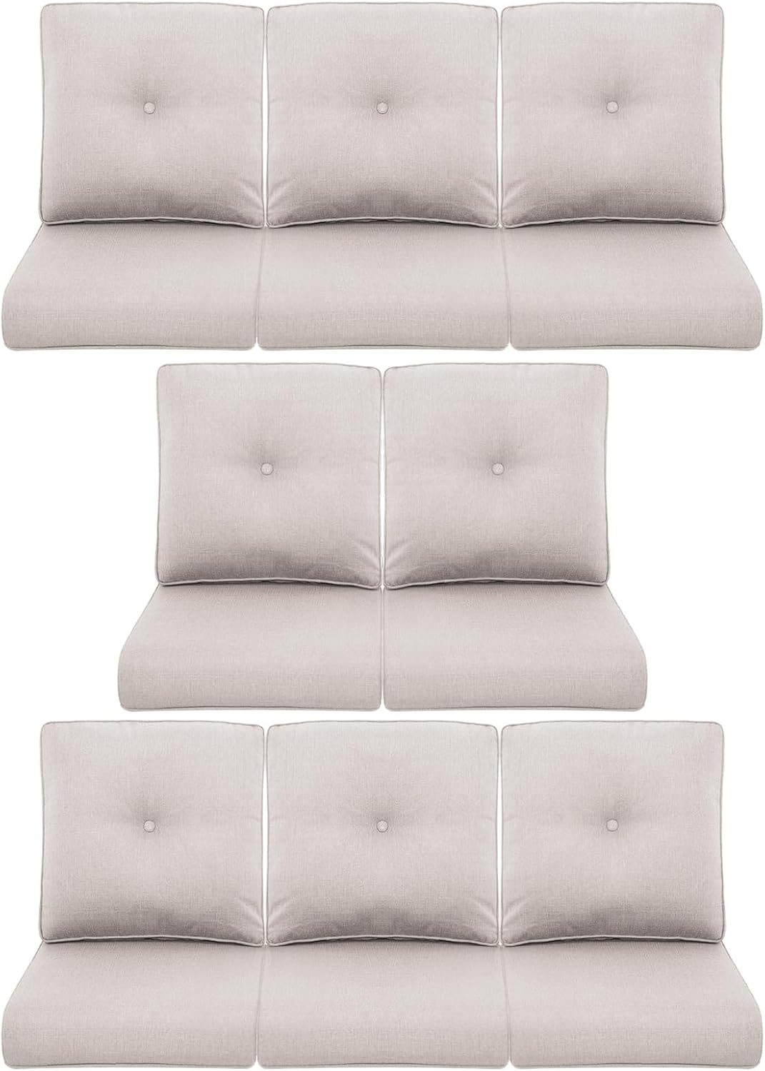 8-Piece Outdoor Patio Cushion Set - Fade & Water Resistant with Removable Olefin Cover, 22x24x4 Inch Memory Foam Cushions for Wicker Sectional Sofa – Beige/Buckle