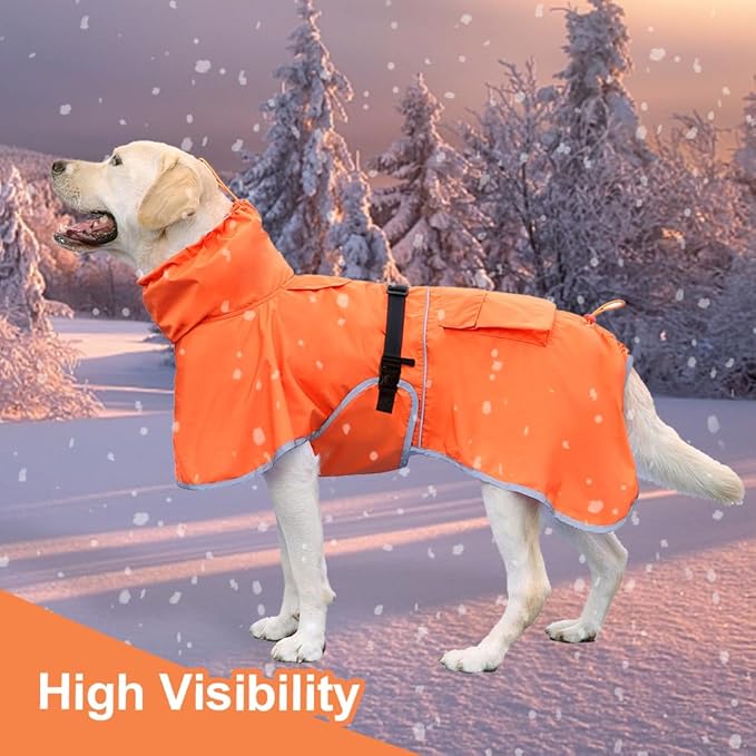 Reflective Dog Raincoat Waterproof Adjustable Dog Hooded Poncho Raincoat for Medium Large Dogs, Lightweight Pet Rain Jacket (Orange, 3XL)