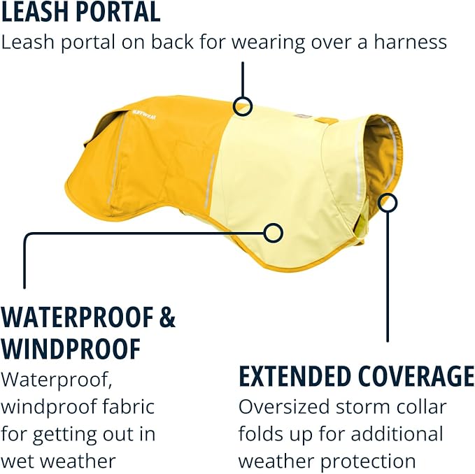 Ruffwear, Sun Shower Dog Raincoat, All-Weather Jacket, Waterproof, Windproof & Lightweight, Mineral Yellow, X-Small