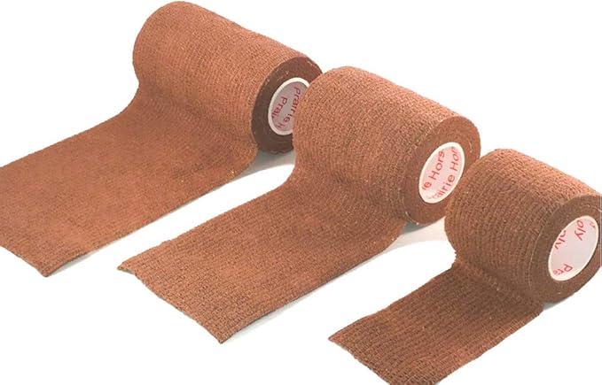 4 Inch Vet Wrap Tape Bulk (Brown) (Pack of 24) Self Adhesive Adherent Adhering Flex Bandage Grip Roll for Dog Cat Pet Horse