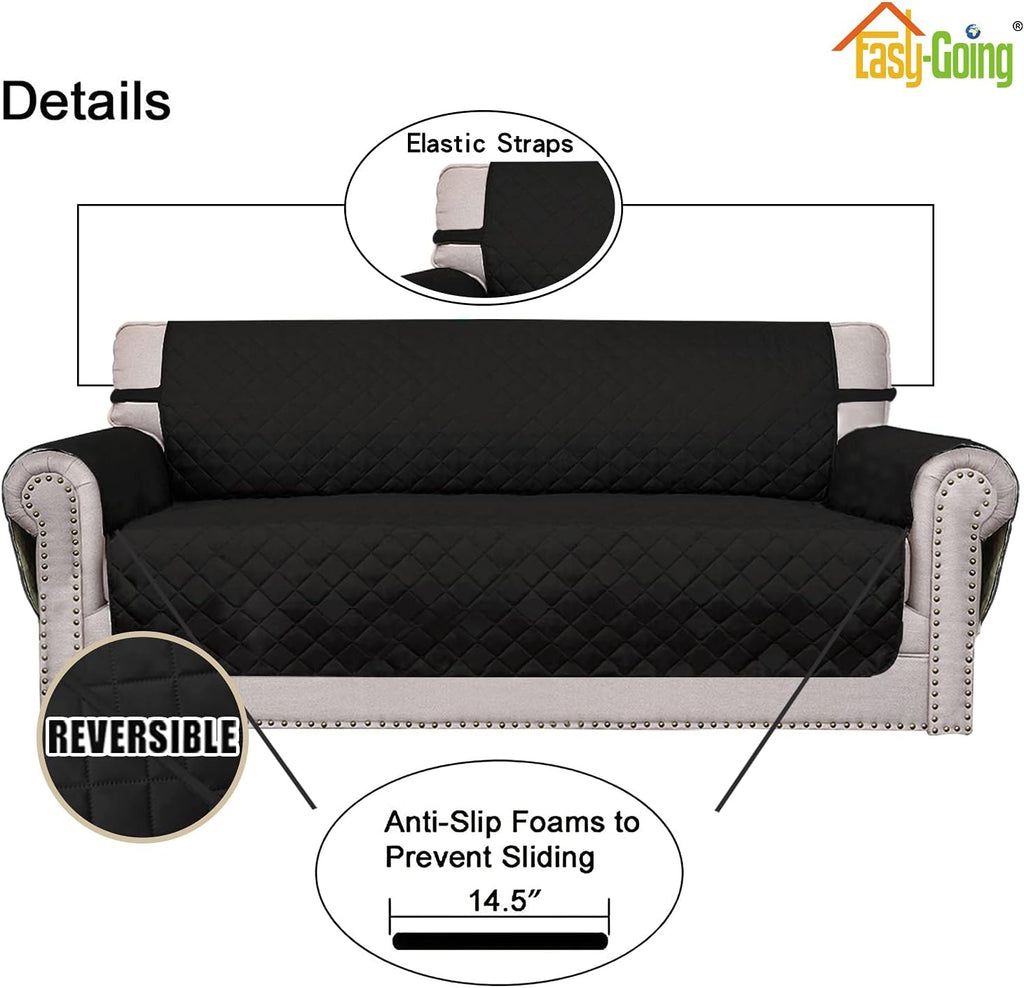 Easy-Going 4 Seater Sofa Slipcover Reversible Sofa Cover Water Resistant Couch Cover with Foam Sticks Elastic Straps Furniture Protector for Pets Children Dog Cat (XX-Large, Black/Black)