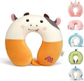 Niuniu Daddy Kids Travel Neck Pillow - Memory Foam Neck and Chin Support for Airplane, Car, Road Trips - Cute Cow Design, Airplane Essentials for Kids Boys Girls