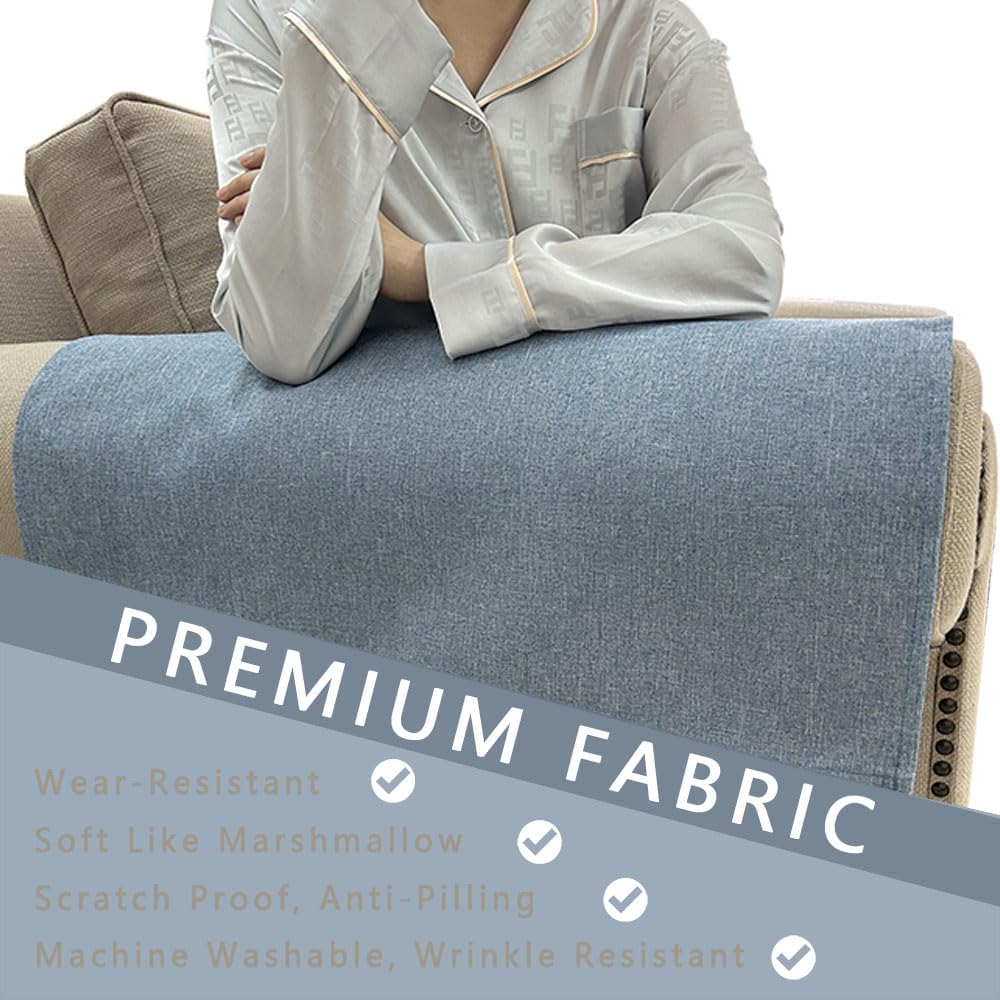 Couch Arm Covers, Anti-Slip Sofa Armrest Cover for Recliner, 2pc Washable Sofa Arm Covers, Dogs Cats Pet Scratch Proof Couch Arm Protectors, Light Blue, 24x28inch