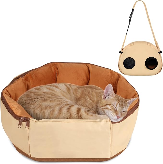 2-in-1 Convertible Pet Sling Carrier & Bed - with Breathable Mesh, Adjustable Strap & Pocket，for Travel, Vet Visit & Home Use, Up to 22lbs