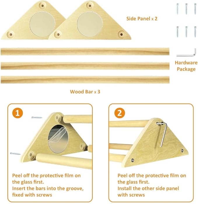 Chicken Toys with Mirror, Roosting Bars for Chicks in Coop and Brooder, Wooden Chicken Perch, Coop Accessories for Large Bird, Baby Chicks, Parrot