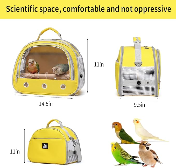 Bird Carrier,Bird Cage Parakeet Parrot Budgie Carrier Backpack for Small Birds, Travel Bird Cages with Perch, Transparent Ventilation Cockatiels, Lightweight Pet Carrier for Outdoor Use(Yellow)