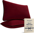 2 Pack Velvet Decorative Throw Pillow Covers, 12"x20", Burgundy, Solid, Modern, Contrast Piping, Indoor Use, Bedroom & Living Room