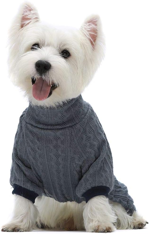 Fitwarm Turtleneck Knitted Dog Sweaters Winter Outfits Pet Coats Cat Clothes Blue Large