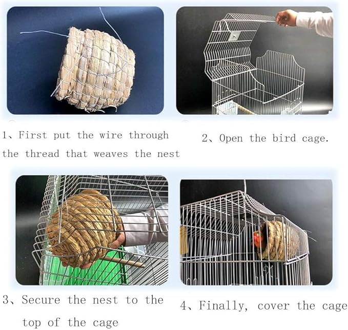 Hamiledyi Bird Nest Grass Bird Hut Outdoor Hanging Birdhouse Canary Nest Chickadee House Wren Nest Fiber Roosting Pocket for Parakeet Parrot Cockatiel Finch