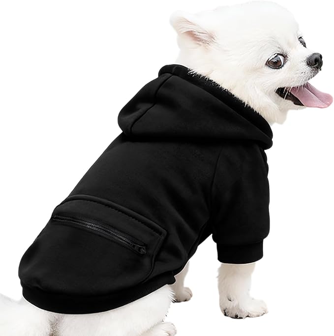 Jecikelon Pet Dog Cold Weather Coat with Pocket Winter Dog Hoodie Warm Puppy Clothes for Small Dogs Chihuahua Clothing (Black, X-Large)