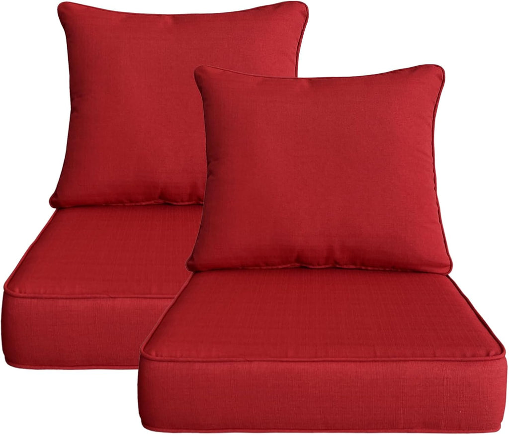 22x24 inch Outdoor/Indoor Deep Seat Patio Cushions Set of 2 Deep Seat Bottom Resilient Foam Filling Water Repellent Stain-Resistant UV Resistant Weather Resistant Chili