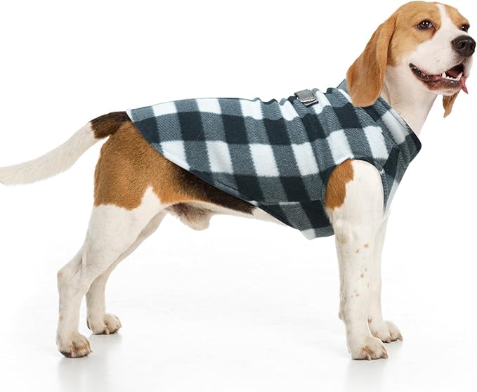 BEAUTYZOO Small Dog Sweater Fleece Vest Winter Jacket, D-Ring Leash Attachment for XS S Puppy Medium Sized Breeds Dogs, Cold Weather Dog Clothes Windproof Keep Warm, Classic White Plaid L