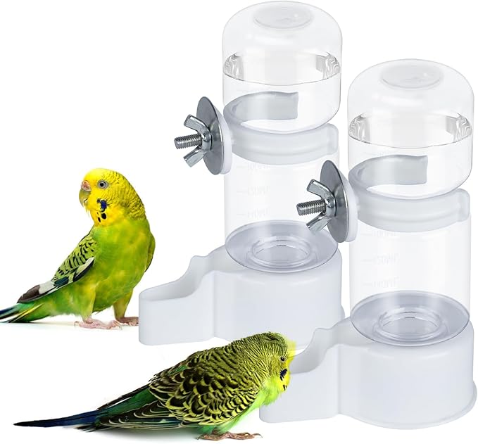 BWOGUE 2PCS Automatic Bird Water Dispenser, 4.73 Fl Oz Parakeet Water Dispenser for Cage No Mess Suspended Bird Water Feeder for Cockatiel Budgie Conure Lovebirds