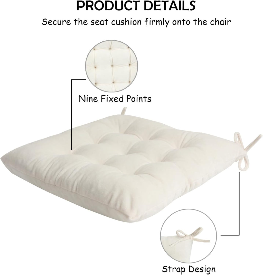 Set of 4 Chair Cushions for Dining Chairs with Ties, Indoor Non-Slip Kitchen Chair Pad and Dining Room Seat Cushion Mat for Office Living Room Outdoor 15.5" - Ivory