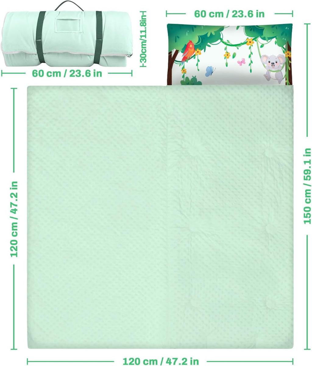 Toddler Nap Mat Kids Sleeping Bag 59‘’×24‘’, Soft Slumber Bag with Removable Pillow for Kids Girls Boys,Roll Up Sleeping Mat Lightweight for Camping,Daycare, Kindergarden