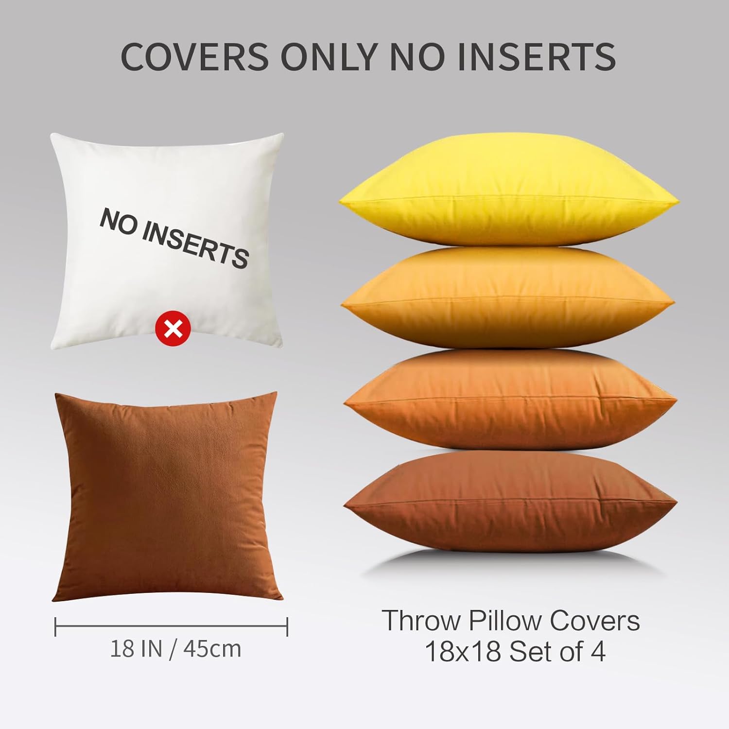 18x18 Inches Yellow Series Pillow Covers for Livingroom and Bedroom, Solid Velvet Throw Pillow Covers for Couch Sofa Deor (Yellow Series, 18x18)