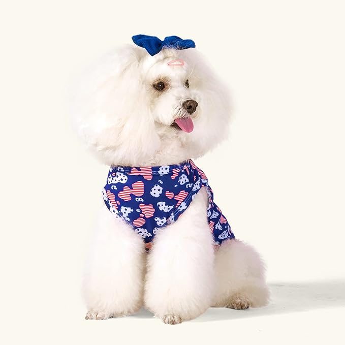 CuteBone 4th of July Dog Shirts 2-Pack Soft Pet Clothes Breathable Summer Vest for Small Puppy and Stretchy Cat Apparel 2BX13XS