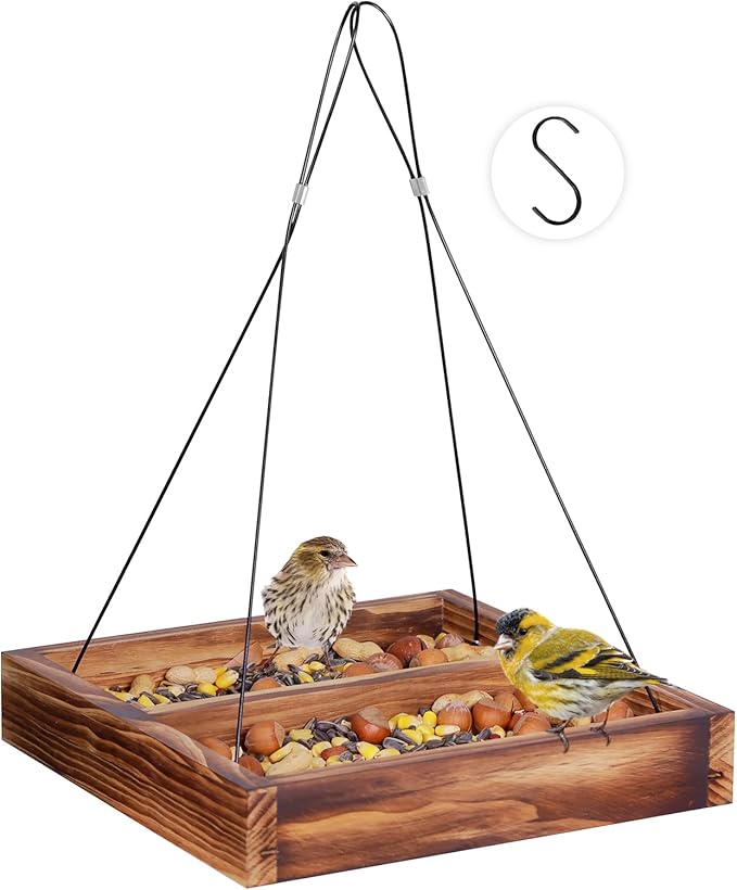 MIXXIDEA Bird Feeder Hanging Tray, Seed Tray Wooden Platform Hummingbird Feeder Hanging Tray Mesh Seed Platform for Garden Yard Outside Decoration Attracting for Wild Birds(Brown-1pk)