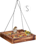 MIXXIDEA Bird Feeder Hanging Tray, Seed Tray Wooden Platform Hummingbird Feeder Hanging Tray Mesh Seed Platform for Garden Yard Outside Decoration Attracting for Wild Birds(Brown-1pk)