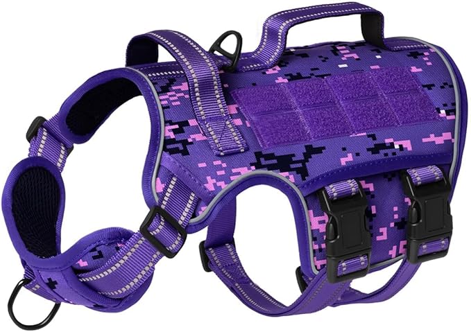Tactical Dog Harness Medium Sized, Heavy Duty No Pull Dog Harness with Handle, Easy On and Off Service Dog Vest with Molle System, Reflective Pet Vest for Walking Hiking Training