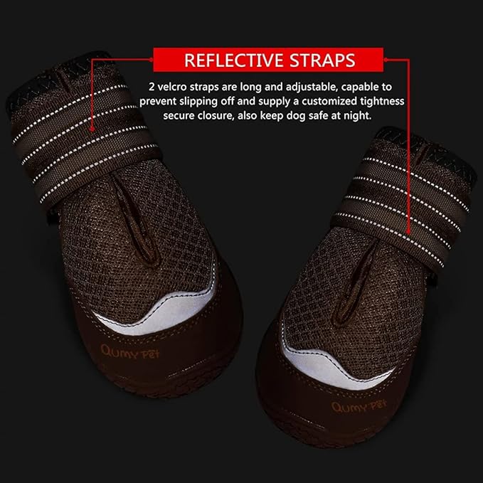 QUMY 4PCS Dog Boots for Large Dogs, Medium Dog Shoes & Paw Protectors for Hot Pavement, Summer Heat Protection, Mesh Breathable Nonslip Dog Booties for Hardfloors, Walking Running Hiking Khaki Size 2