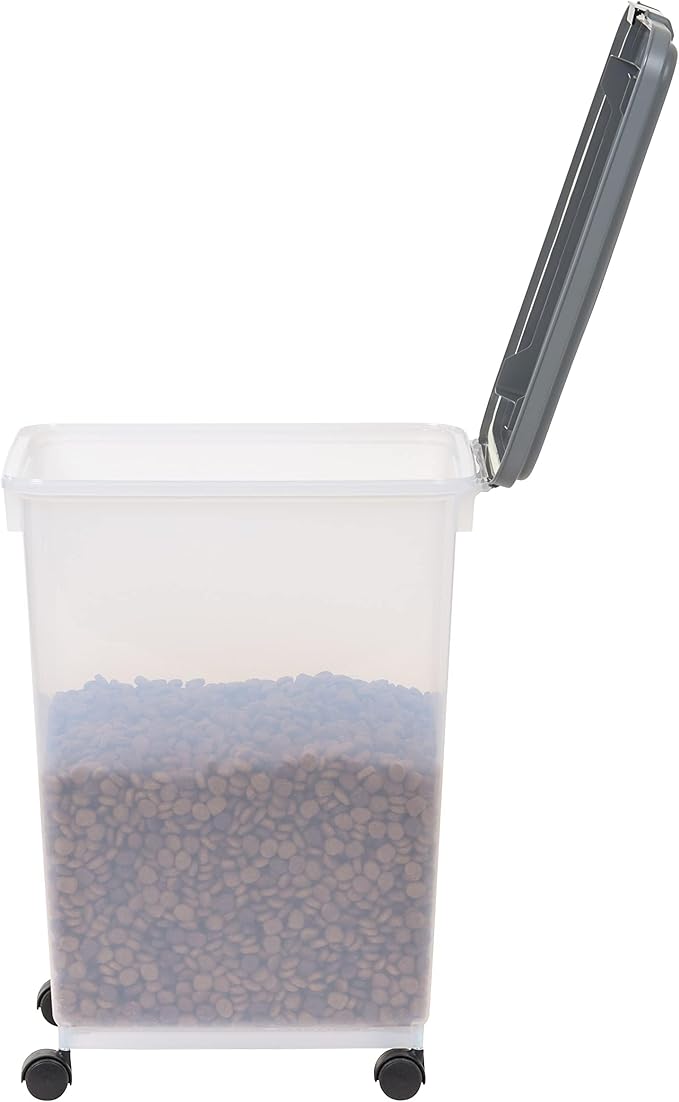 Amazon Basics Airtight Dog Food Storage Container with Scoop and Wheels, 69 QT, Gray