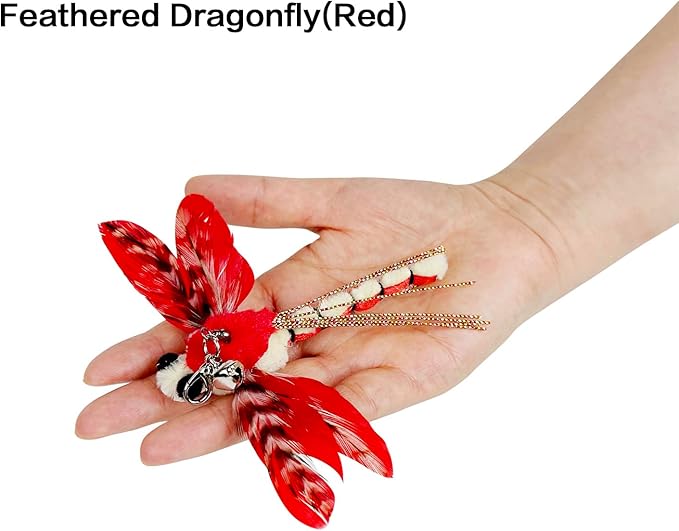 TTcat Cat Feather Toys, 3 Pcs Simulation Insects Dragonfly Grasshopper Refills, Cat Toys Replacement Feathers for Cat Kitten Wand