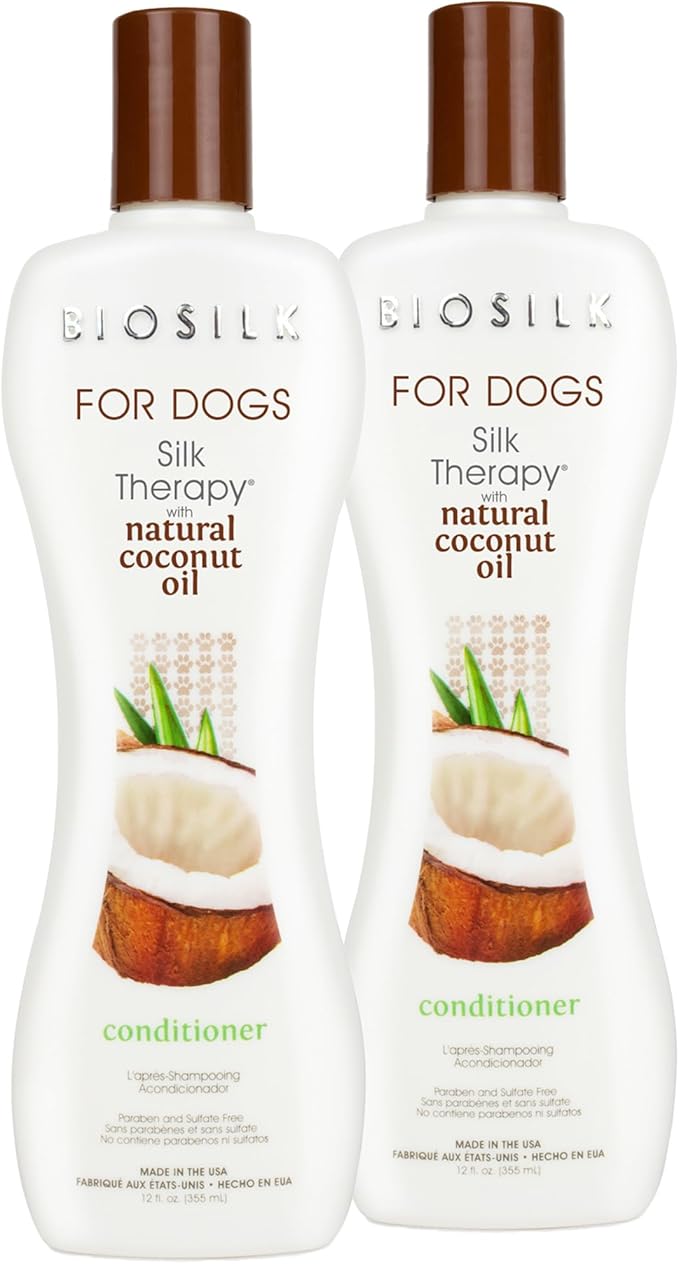 BioSilk for Dogs Silk Therapy Conditioner with Natural Coconut Oil | Coconut Oil Dog Conditioner from BioSilk for Dogs Pet Conditioner, 12 Fl Oz - 2 Pack
