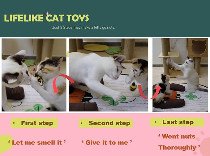 Cat Insect Feather Toys Replacement - 2 Pcs Handmade Natural Bees - Cat Toy Wand Refills - Interactive Kitten Teaser Wand Attachments - Cat Toys for Indoor Cats Play