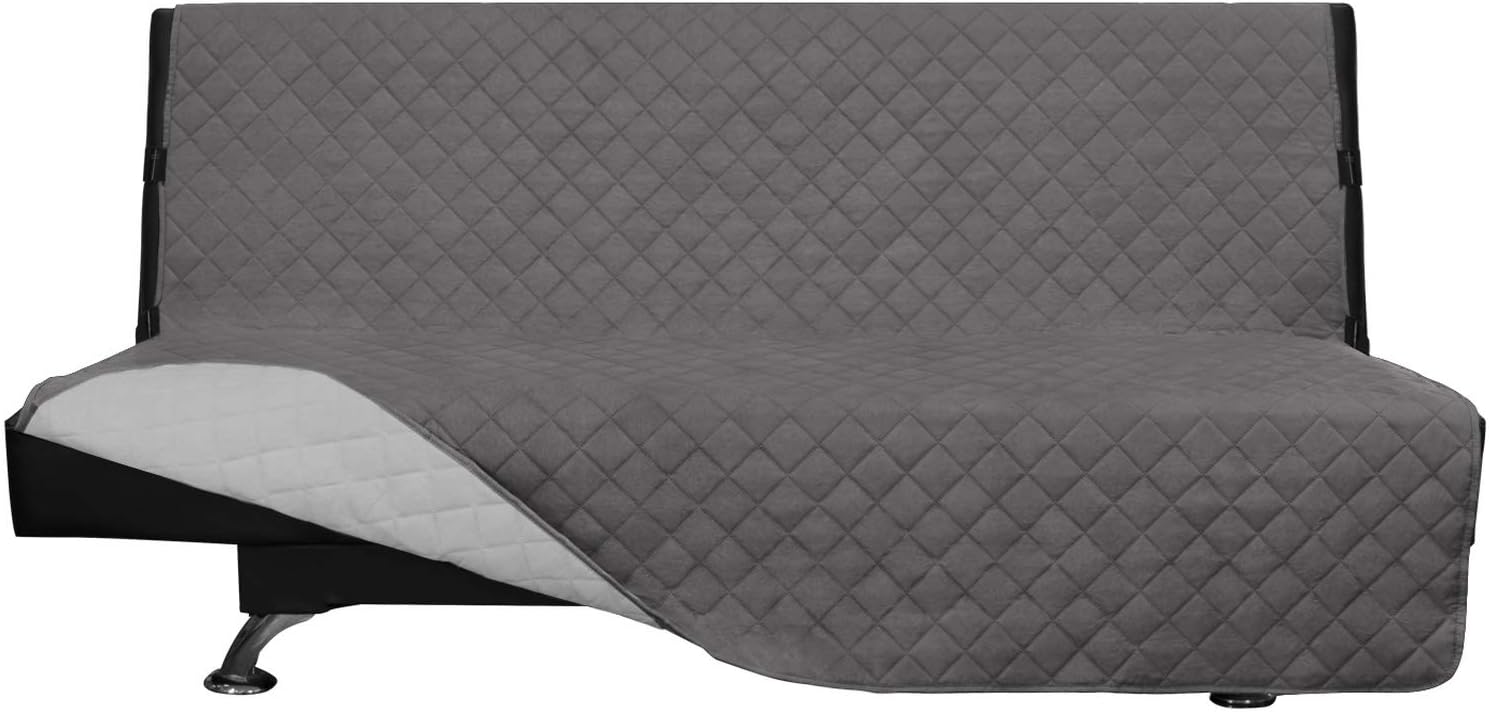 Easy-Going Futon Sofa Slipcover Reversible Armless, Furniture Protector Couch Cover Water Resistant Pets Kids Children Dog Cat (Gray/Light Gray)