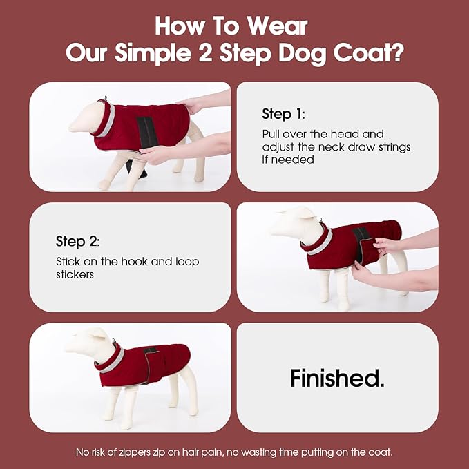 Dog Winter Coat Warm Padded Puppy Jacket Windproof Water Resistant Clothes for Small Medium Large Pets Christmas Sweater Outfit Vest(Red, S)