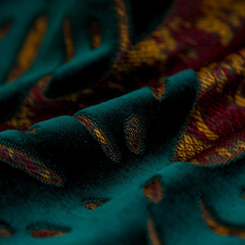 Alerfa 20 x 20 Inch Square Leaf Pillow Embroidery Cut Velvet Cushion Case Luxury Modern Lumbar Throw Pillow Cover Decorative Pillow for Couch Sofa Living Room Bedroom Car, Teal Green