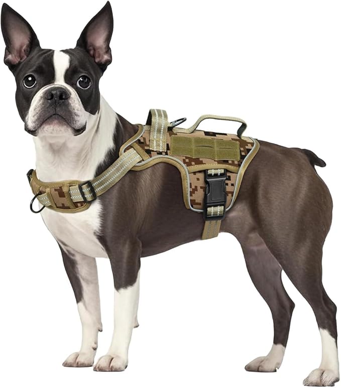 Small Dog Harness, Heavy Duty Tactical No Pull Dog Harness, No Choke, Easy On and Off Pet Vest with Molle System, Adjustable Reflective Dog Vest with Breathable Padded for Walking Hiking Training