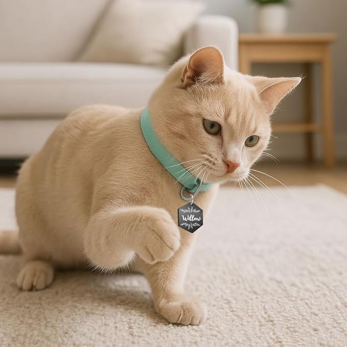 Ultra Joys Stainless Steel Pet ID Tag Dog Name Tags Personalized Front and Back Engraving, Customized Dog Tags and Cat Tag, Optional Engraved on Both Sides, Hexagon Tag with Vine Design, Small