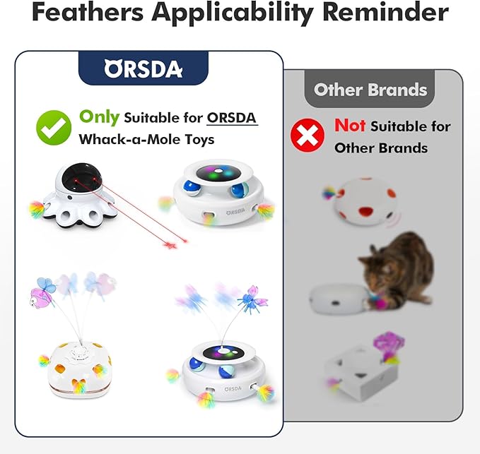 ORSDA 12Pcs Interchangeable Attachments Cat Feather Toys Replaceable Feathers and Fluffy Toy Accessories