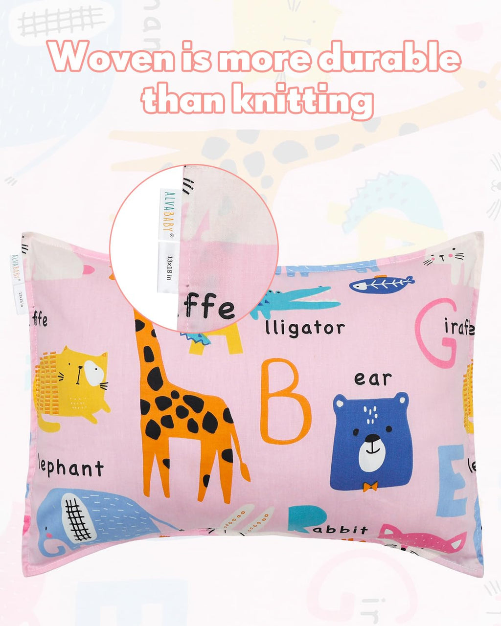 ALVABABY Toddler Pillowcases 2 Pack Organic Cotton Kids Pillow Cover Fit 13"x 18" or 12"x24" Envelope for Girl Boy Sleepy Travel