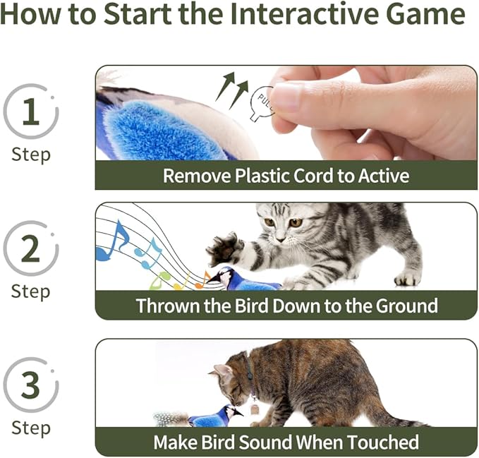 Catnip Cat Toys Satisfy Cat's Natural Hunting Instintion for Indoors Cats Feather Toys Interactive with Lifelike Chirp Sound Chirping Bird Kitten Toy (2 Pack)