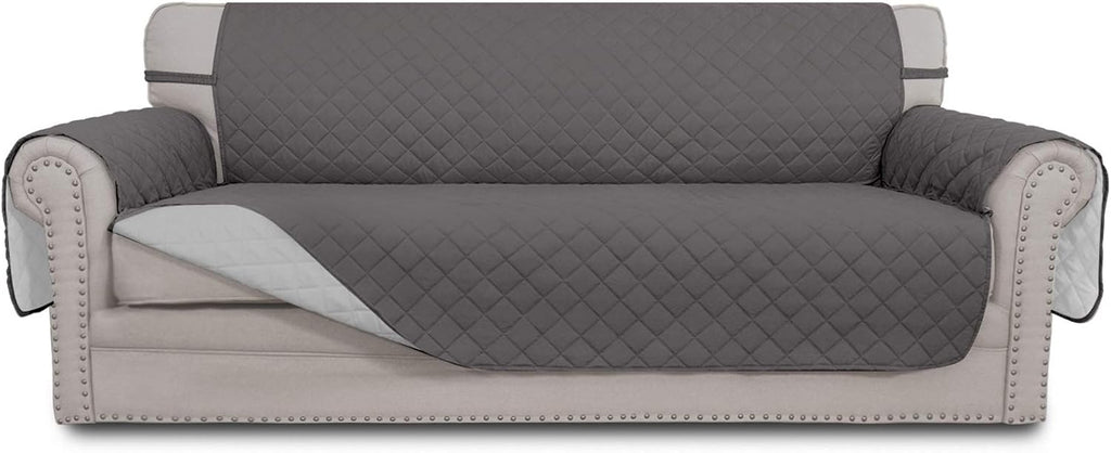 Easy-Going 4 Seater Sofa Slipcover Reversible Sofa Cover Water Resistant Couch Cover with Foam Sticks Elastic Straps Furniture Protector for Pets Children Dog Cat (XX-Large, Gray/LightGray)