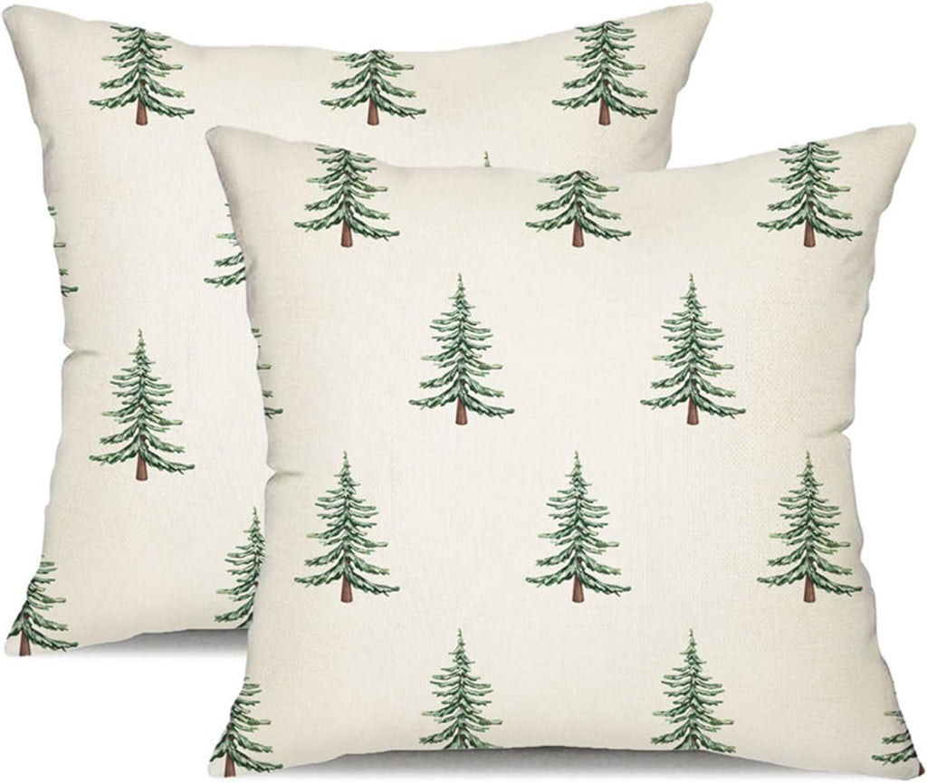 DFXSZ Christmas Pillow Covers 16x16 inch Set of 2 Christmas Tree Decorative White Throw Pillow Covers Winter Famliy Decoration for Home Couch TH-30B16