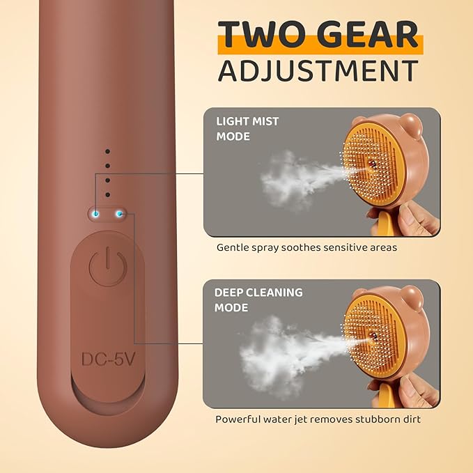 Cat Steam Brush, Self Cleaning Pet Spray Hair Removal Comb with Release Button, 3 In 1 Cat Brush for Indoor Cats, Waterproof Pet Grooming Brushes for Long Short Haired Dogs Cats（Brown）