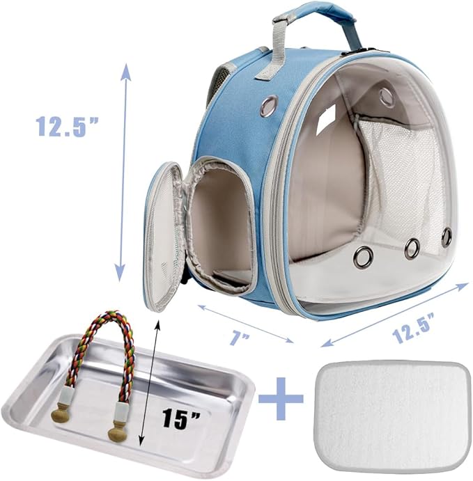 Small Bird Travel Backpack Carrier Cage, Backpack to Transport Backpack Carrier with Metal Tray Stand Perch for Parakeet Cockatiel Budgies Vet Carry Bag