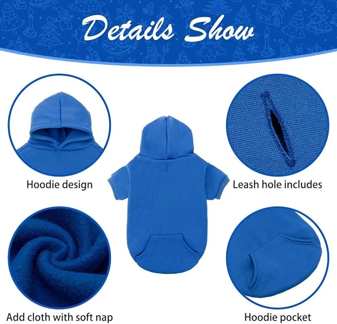 KOOLTAIL Basic Dog Hoodie - Soft and Warm Dog Hoodie Sweater with Leash Hole and Pocket, Dog Winter Coat, Cold Weather Clothes Sweatshirt for Small Medium Large Dogs Puppy Cat Boys Girls Blue XL/XXL