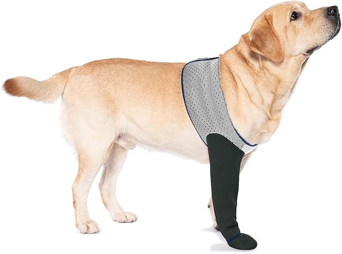 COODEO Dog Socks to Prevent Licking Paws, Healing Boots & Paw Protectors with Non-Slip Bottoms for Wound Protection, Waterproof Sleeve Shoes for Licking（Grey，M_Left