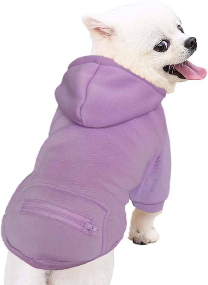 Jecikelon Pet Dog Cold Weather Coat with Pocket Winter Dog Hoodie Warm Puppy Clothes for Small Dogs Chihuahua Clothing (Purple, X-Small)