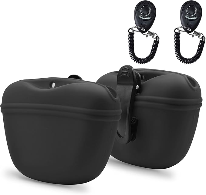AUDWUD Silicone Dog Treat Pouch,with Dog Training Clicker,Clip on Portable Training Container,Convenient Magnetic Buckle Closing and Waist Clip