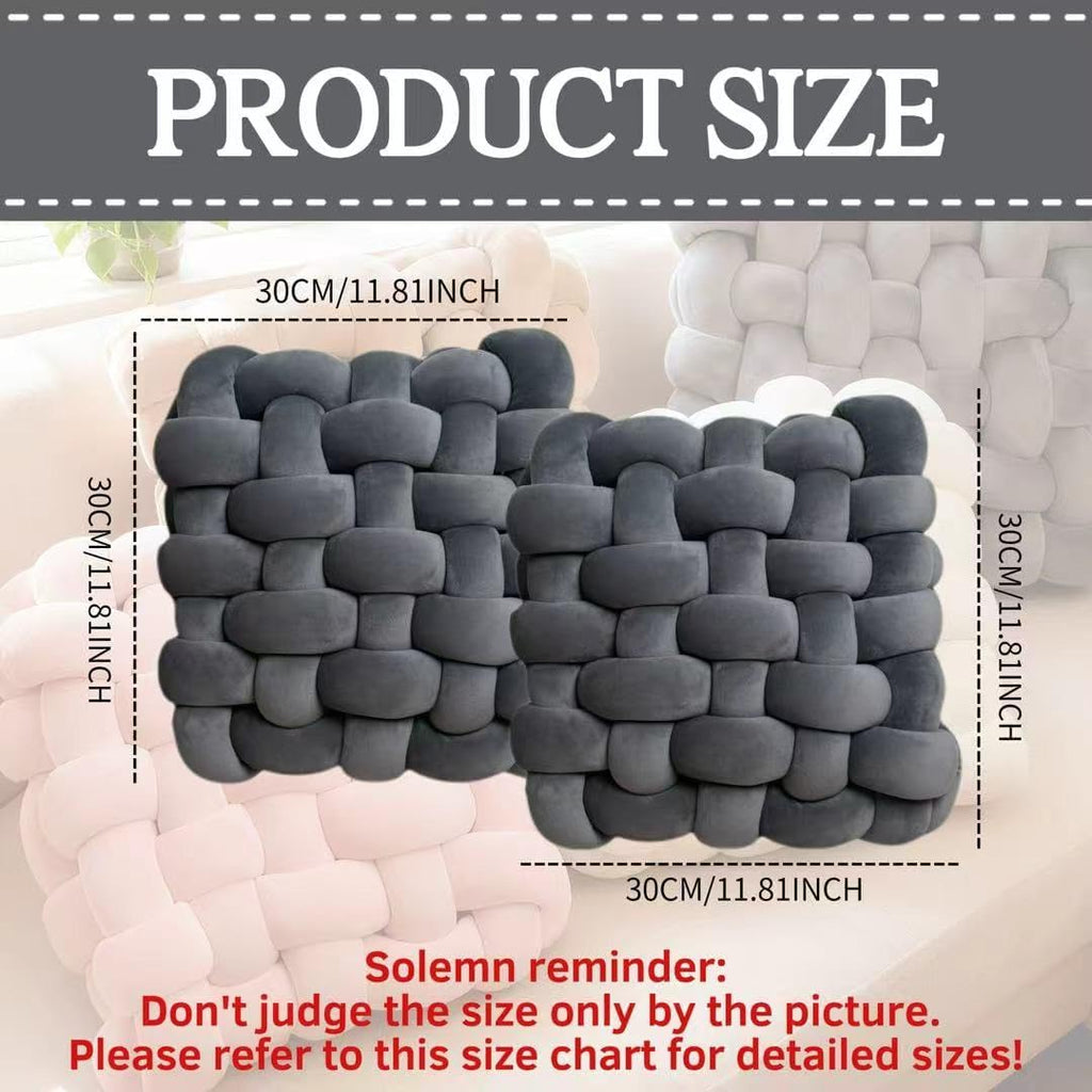 2Pcs Square Knot Throw Pillows, Suitable For Bedroom Decoration, Sofa Decorative Pillows, Home Decoration, Home Decor Living Room 12 inches * 13 inches (Dark Grey)